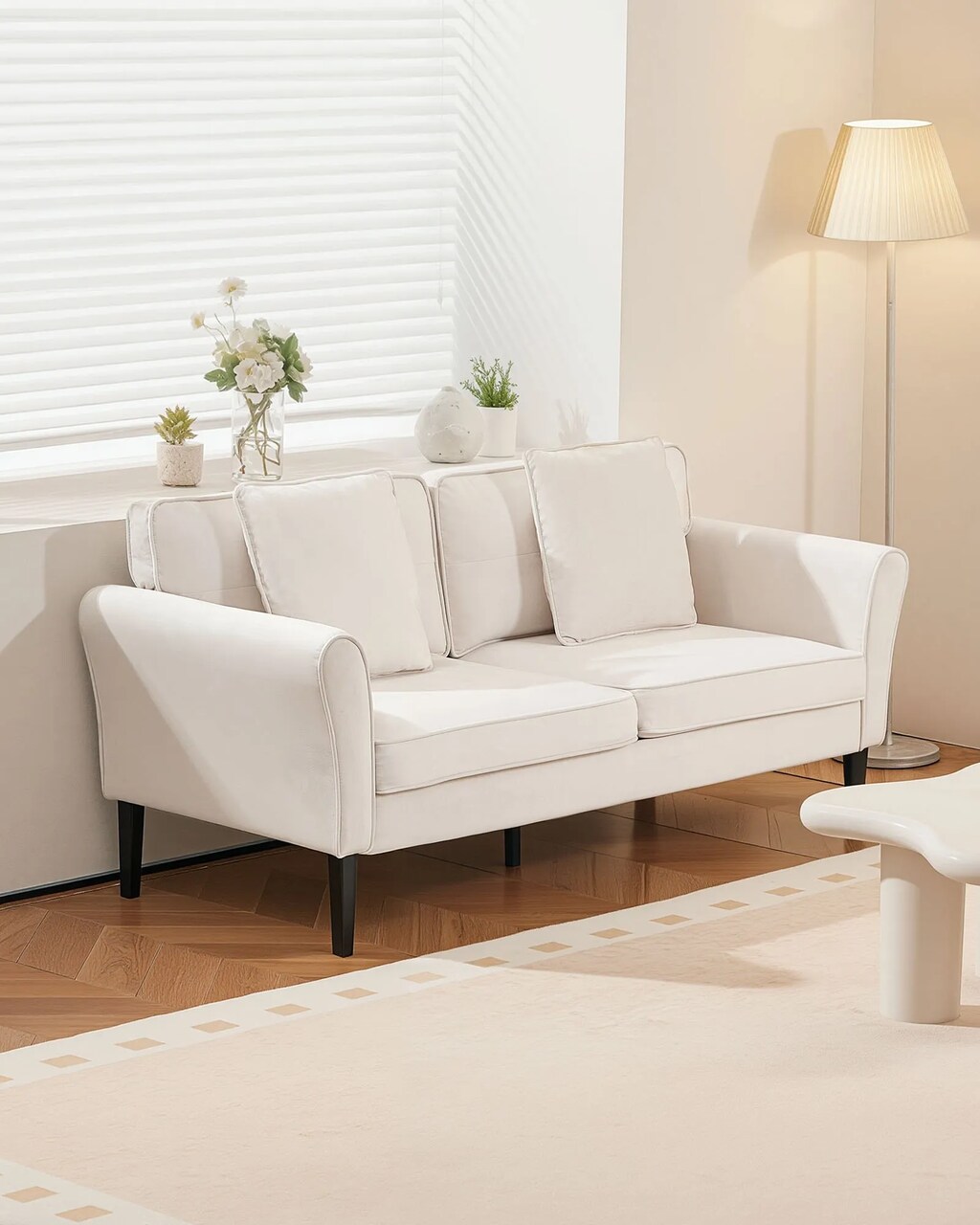 69 Inch Loveseat Sofa White Velvet 2 Seat Couch Sinuous Springs